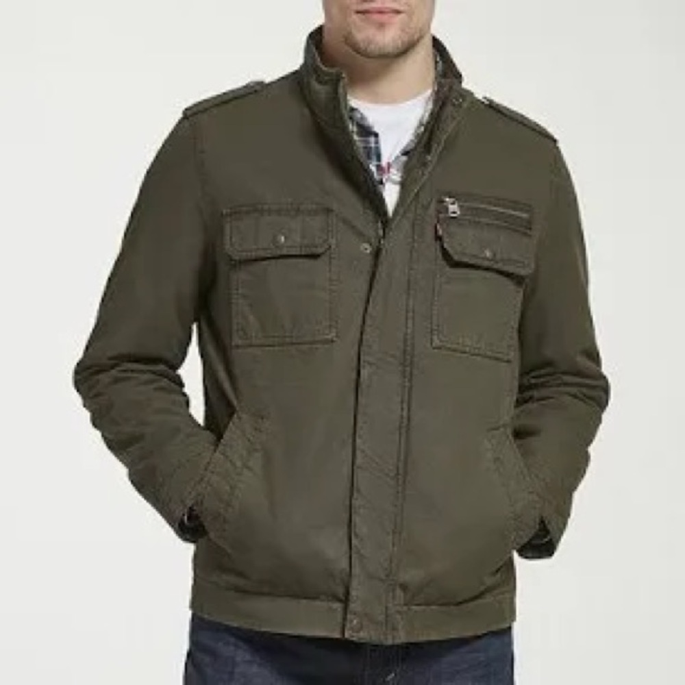 Levi’s mid‎ weight utility jacket Olive men’s size large full zip snaps trendy